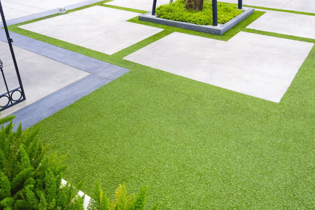 Turf with granite and landscaping